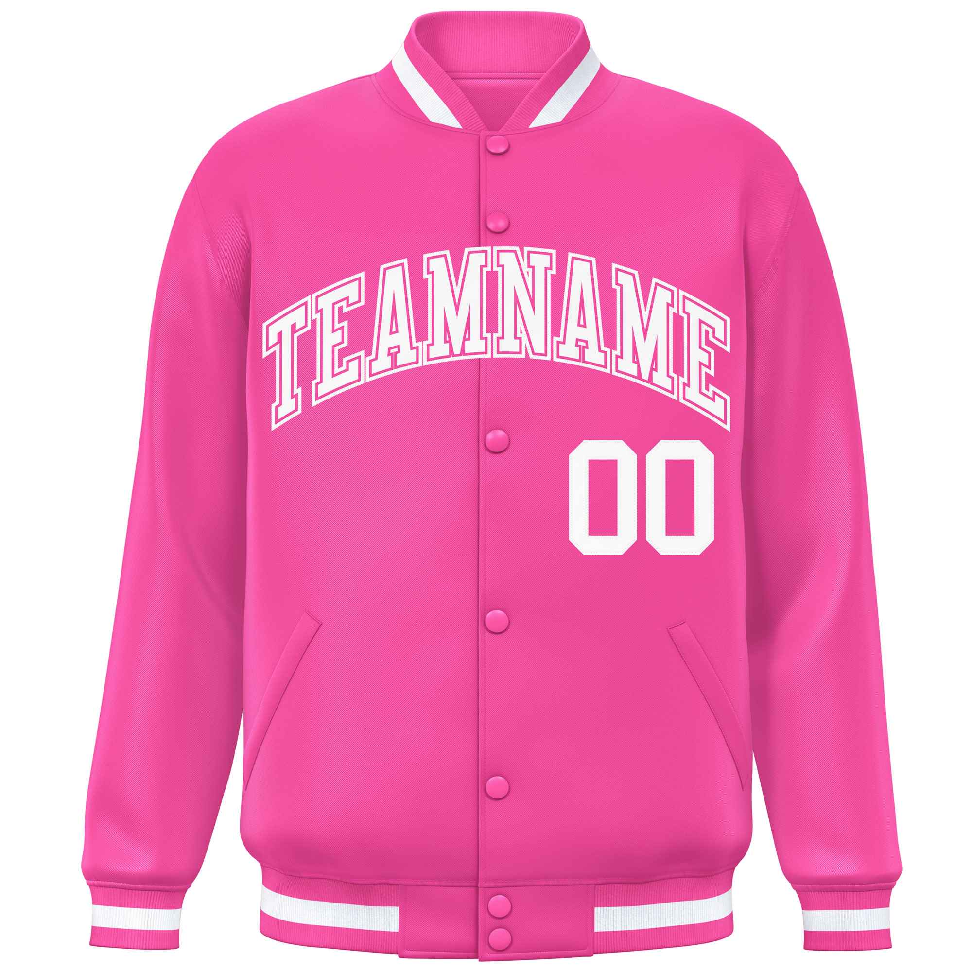 Veste de baseball Letterman de style classique à pression intégrale rose et blanche personnalisée