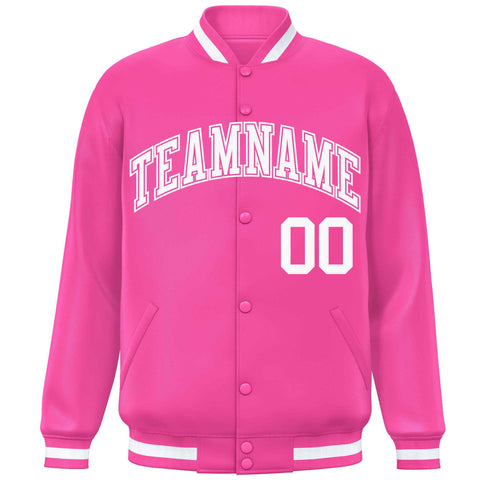 Custom Pink White Varsity Full-Snap Classic Style Letterman Baseball Jacket