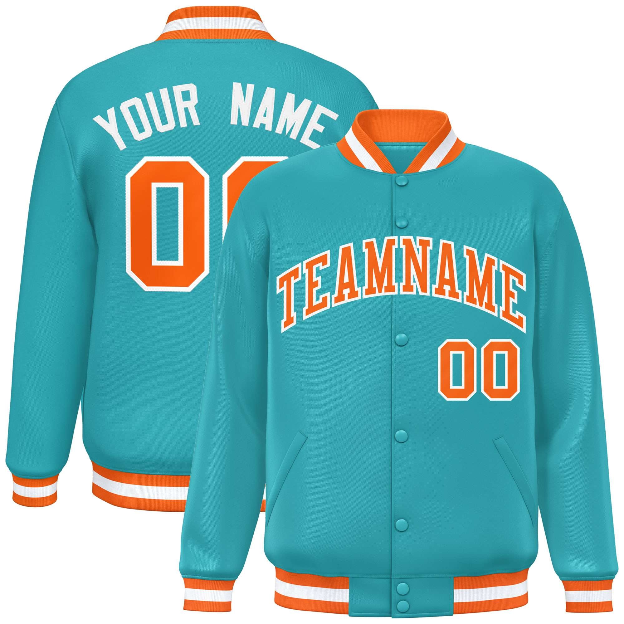 Custom Aqua Orange-White Varsity Full-Snap Classic Style Letterman Baseball Jacket