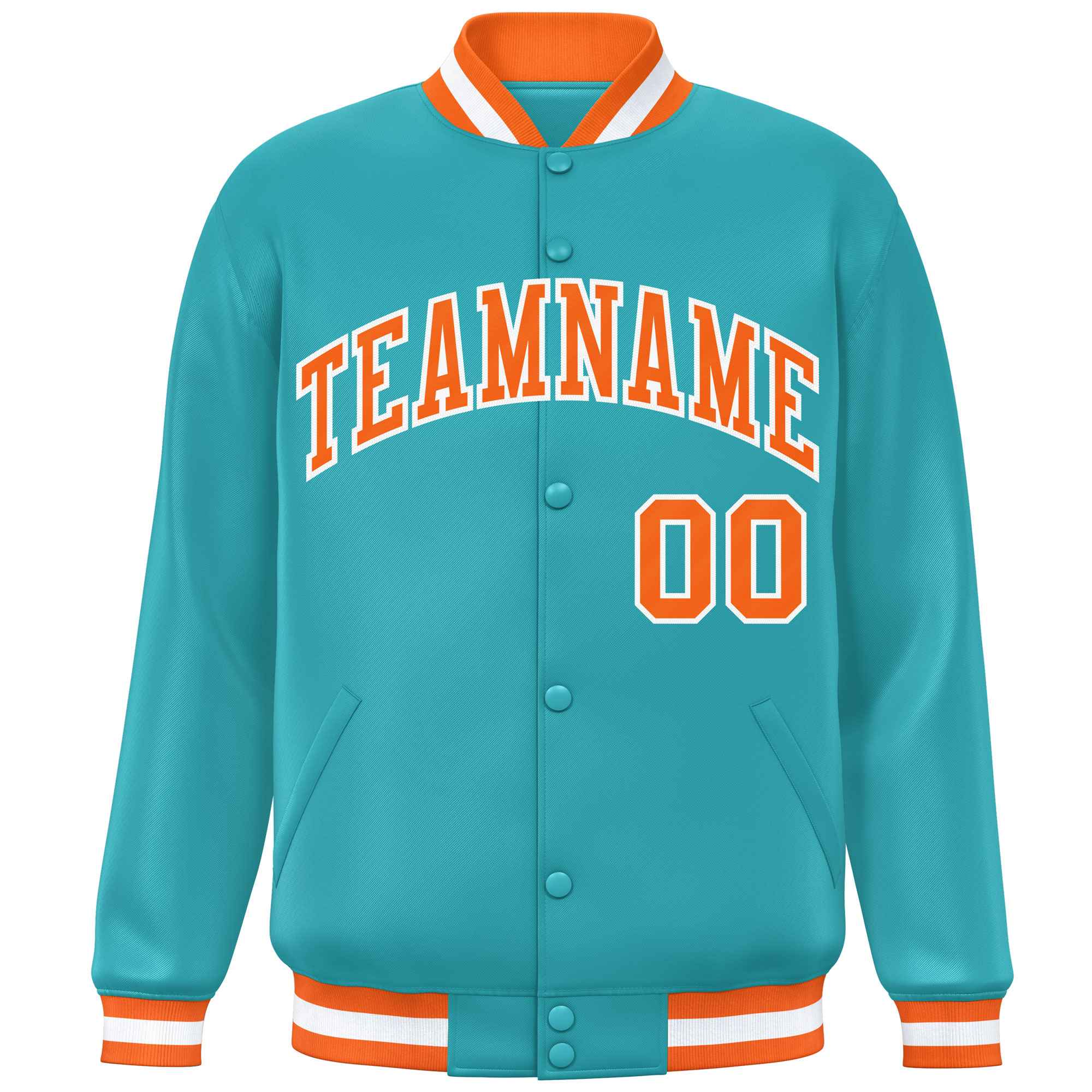 Custom Aqua Orange-White Varsity Full-Snap Classic Style Letterman Baseball Jacket