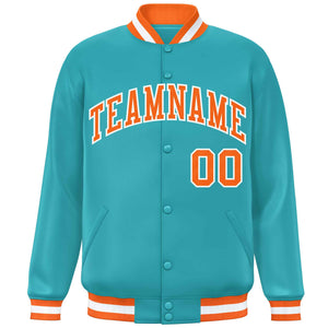 Veste de baseball Letterman personnalisée Aqua Orange-Blanc Varsity Full-Snap de style classique