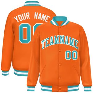 Custom Orange Aqua-White Varsity Full-Snap Classic Style Letterman Baseball Jacket