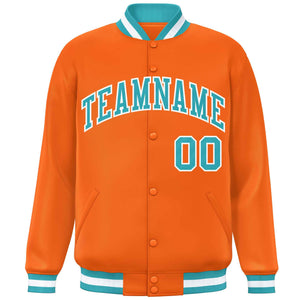 Custom Orange Aqua-White Varsity Full-Snap Classic Style Letterman Baseball Jacket