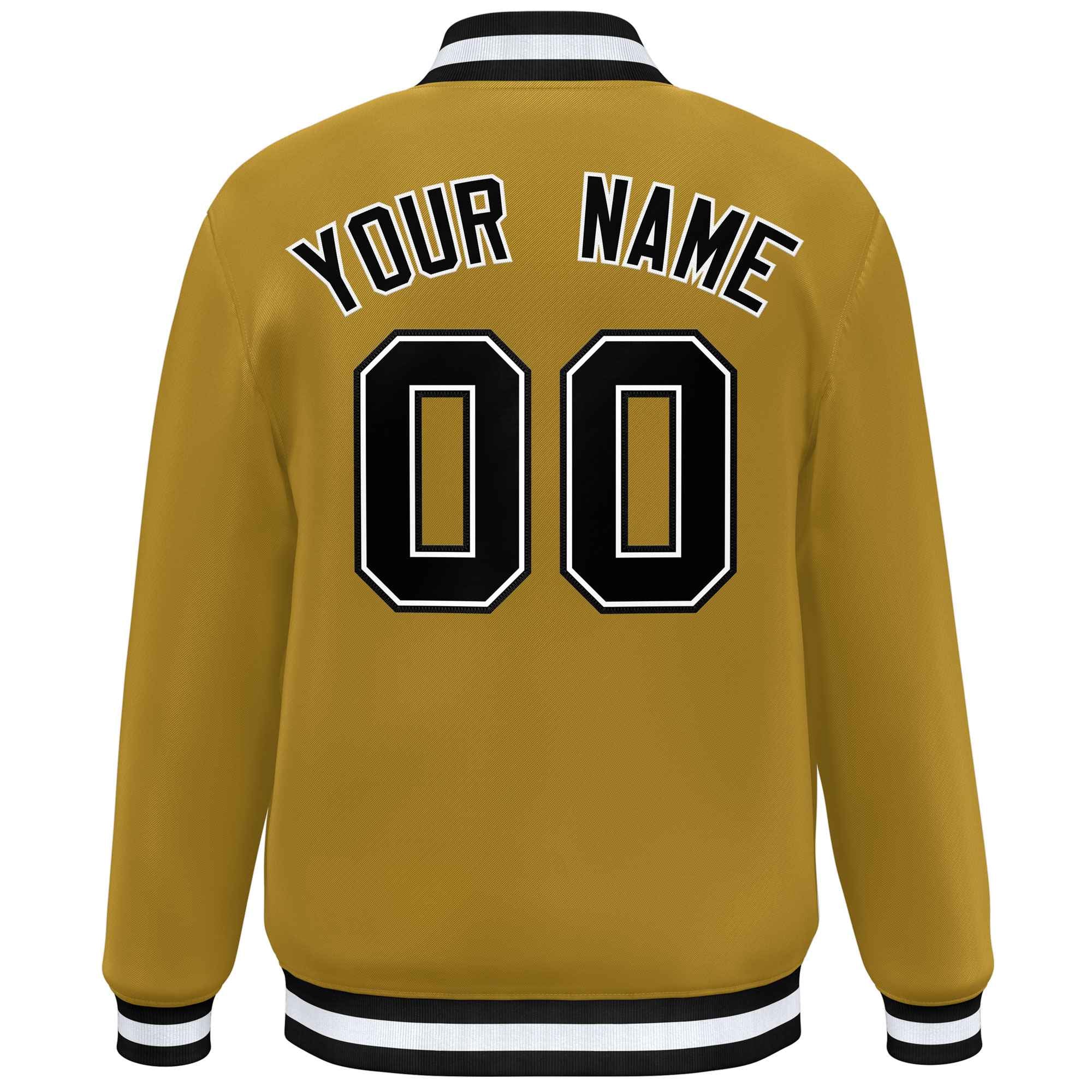 Custom Old Gold Black-White Varsity Full-Snap Classic Style Letterman Baseball Jacket