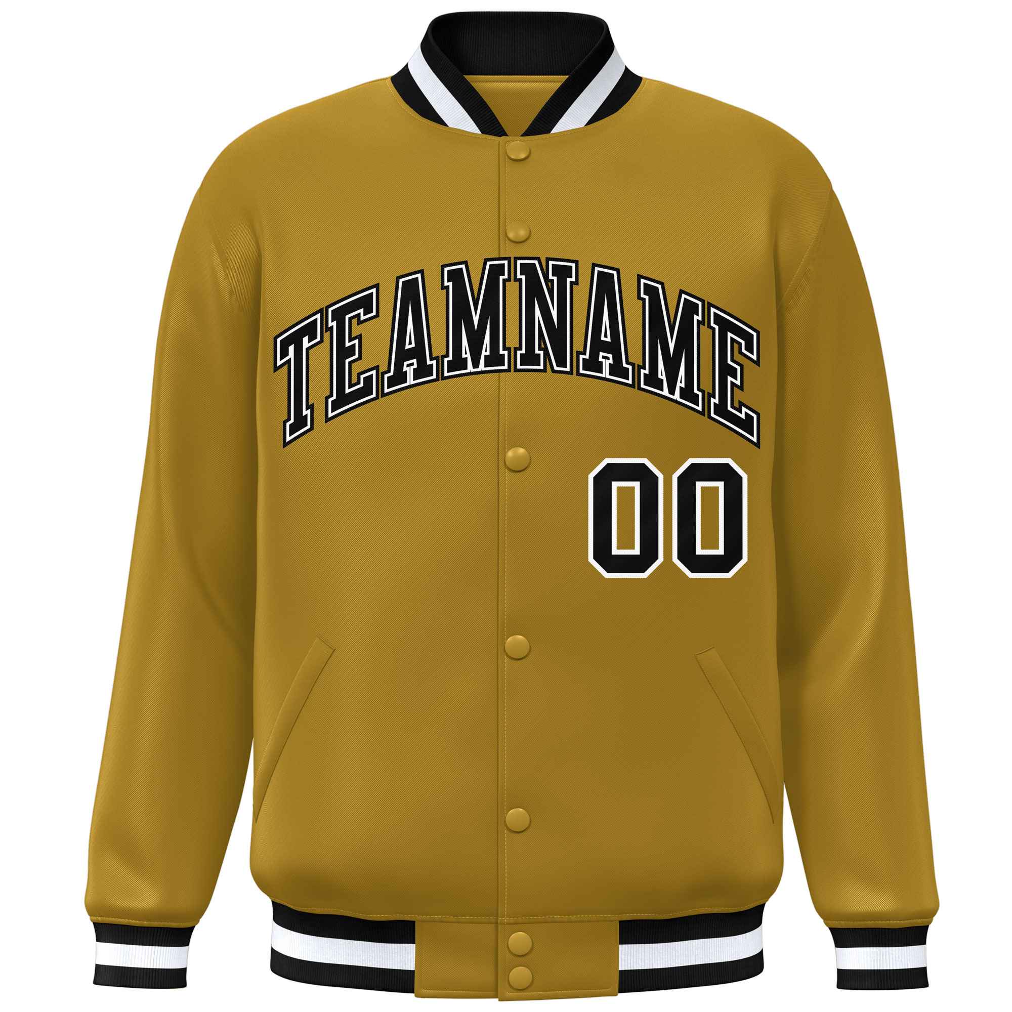 Custom Old Gold Black-White Varsity Full-Snap Classic Style Letterman Baseball Jacket