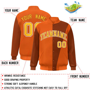 Custom Orange Yellow Color Block Varsity Full-Snap Bomber Jacket