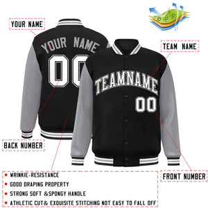 Custom Black White-Black Raglan Sleeves Varsity Full-Snap Letterman Jacket