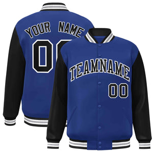 Veste Letterman Varsity Full-Snap Custom Royal Noir-Blanc à manches raglan