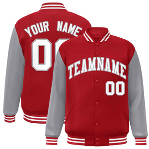 Custom Red White-Gray Raglan Sleeves Varsity Full-Snap Letterman Jacket