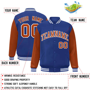 Custom Royal Texas Orange-White Raglan Sleeves Varsity Full-Snap Letterman Jacket