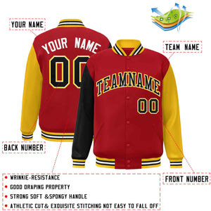 Custom Red Black-White Raglan Sleeves Varsity Full-Snap Letterman Jacket