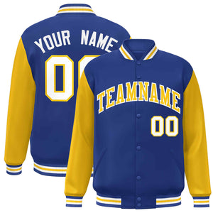 Veste Letterman Varsity à manches raglan personnalisées Royal Gold-White