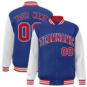 Veste Letterman Varsity Full-Snap Custom Royal Red-Royal Raglan Sleeves