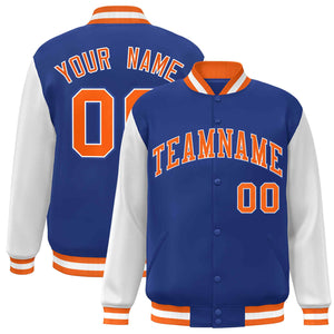 Custom Royal Orange-White Raglan Sleeves Varsity Full-Snap Letterman Jacket