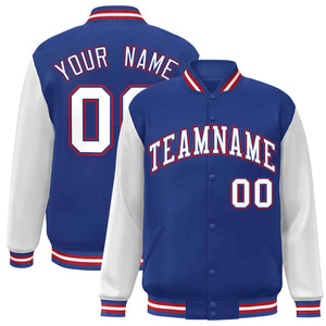 Veste Letterman Varsity Full-Snap Custom Royal White-Royal Raglan Sleeves