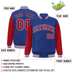 Custom Royal Red-Royal Raglan Sleeves Varsity Full-Snap Letterman Jacket