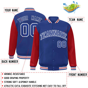 Custom Royal Royal-White Raglan Sleeves Varsity Full-Snap Letterman Jacket