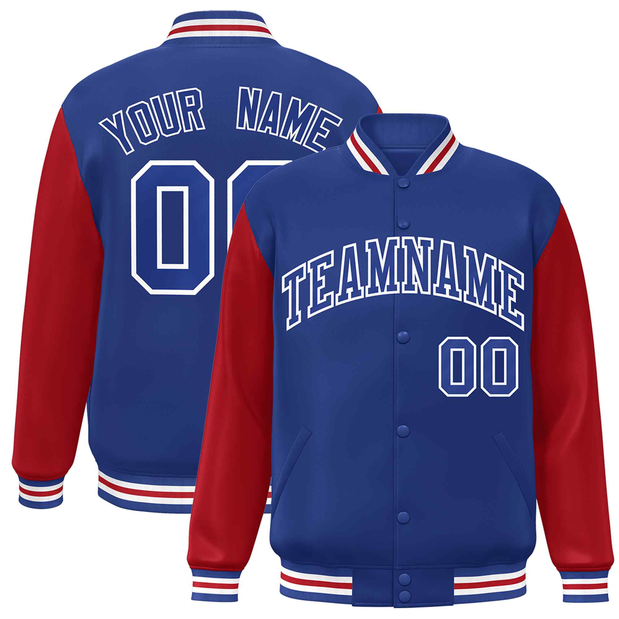 Veste Letterman Varsity à manches raglan Royal Royal-White personnalisée