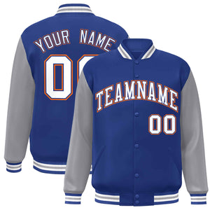 Veste Letterman Varsity Full-Snap Custom Royal White-Royal Raglan Sleeves