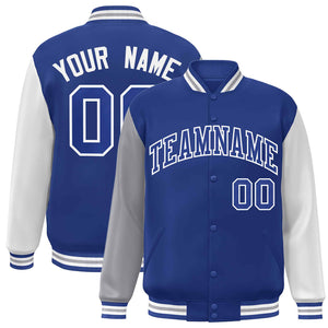 Veste Letterman Varsity à manches raglan Royal Royal-White personnalisée