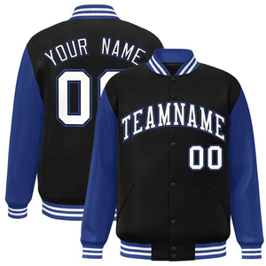 Custom Black White-Black Raglan Sleeves Varsity Full-Snap Letterman Jacket