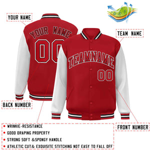 Custom Red Red-Black Raglan Sleeves Varsity Full-Snap Letterman Jacket