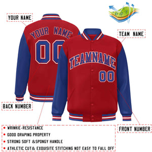 Custom Red Royal-Red Raglan Sleeves Varsity Full-Snap Letterman Jacket