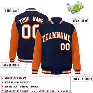 Veste Letterman Varsity Full-Snap à manches raglan blanc-orange personnalisée