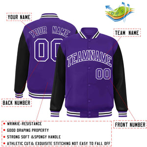 Custom Purple Purple-White Raglan Sleeves Varsity Full-Snap Letterman Jacket