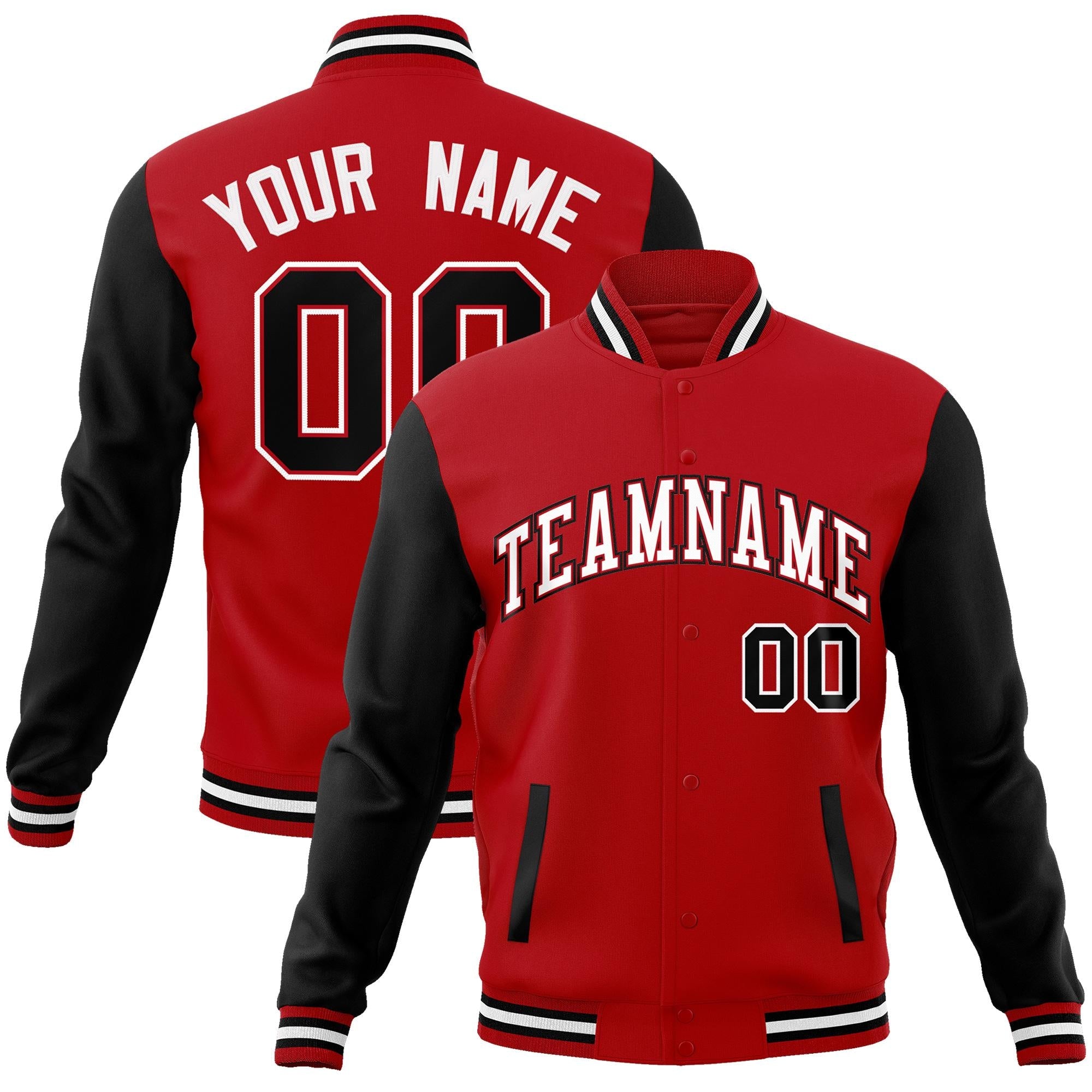 Custom Red White-Red Raglan Sleeves Varsity Full-Snap Letterman Jacket