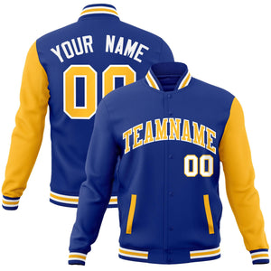 Custom Royal Yellow-White Raglan Sleeves Varsity Full-Snap Letterman Jacket