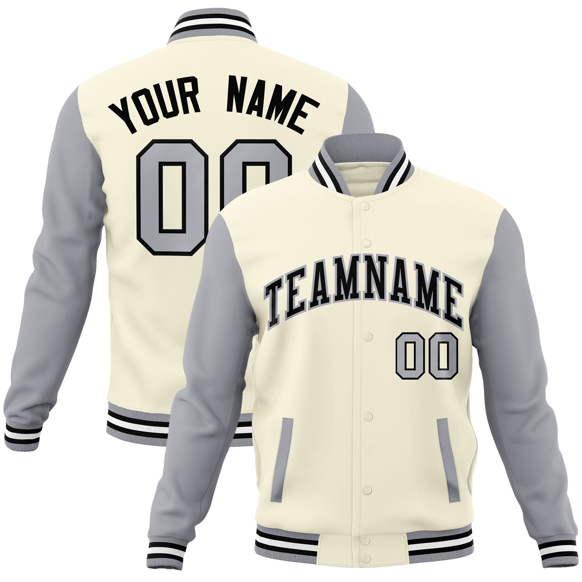 Custom Khaki Black-Gray Raglan Sleeves Varsity Full-Snap Letterman Jacket