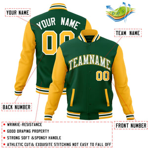 Custom Green White-Green Raglan Sleeves Varsity Full-Snap Letterman Jacket