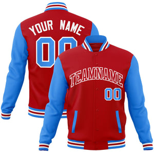 Custom Red Red-White Raglan Sleeves Varsity Full-Snap Letterman Jacket