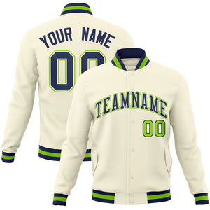 Custom Khaki Navy-White Classic Style Varsity Full-Snap Letterman Jacket