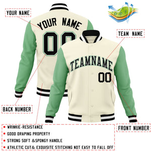 Veste Letterman Varsity Full-Snap à manches raglan kaki noir-blanc personnalisée