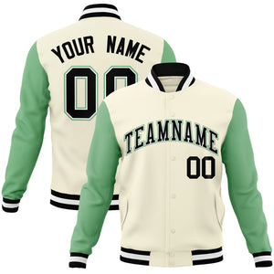 Custom Khaki Black-White Raglan Sleeves Varsity Full-Snap Letterman Jacket