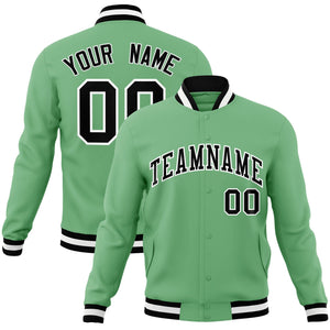 Custom Green Black-White Classic Style Varsity Full-Snap Letterman Jacket