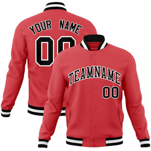 Custom Light Red Black-White Raglan Sleeves Varsity Full-Snap Letterman Jacket