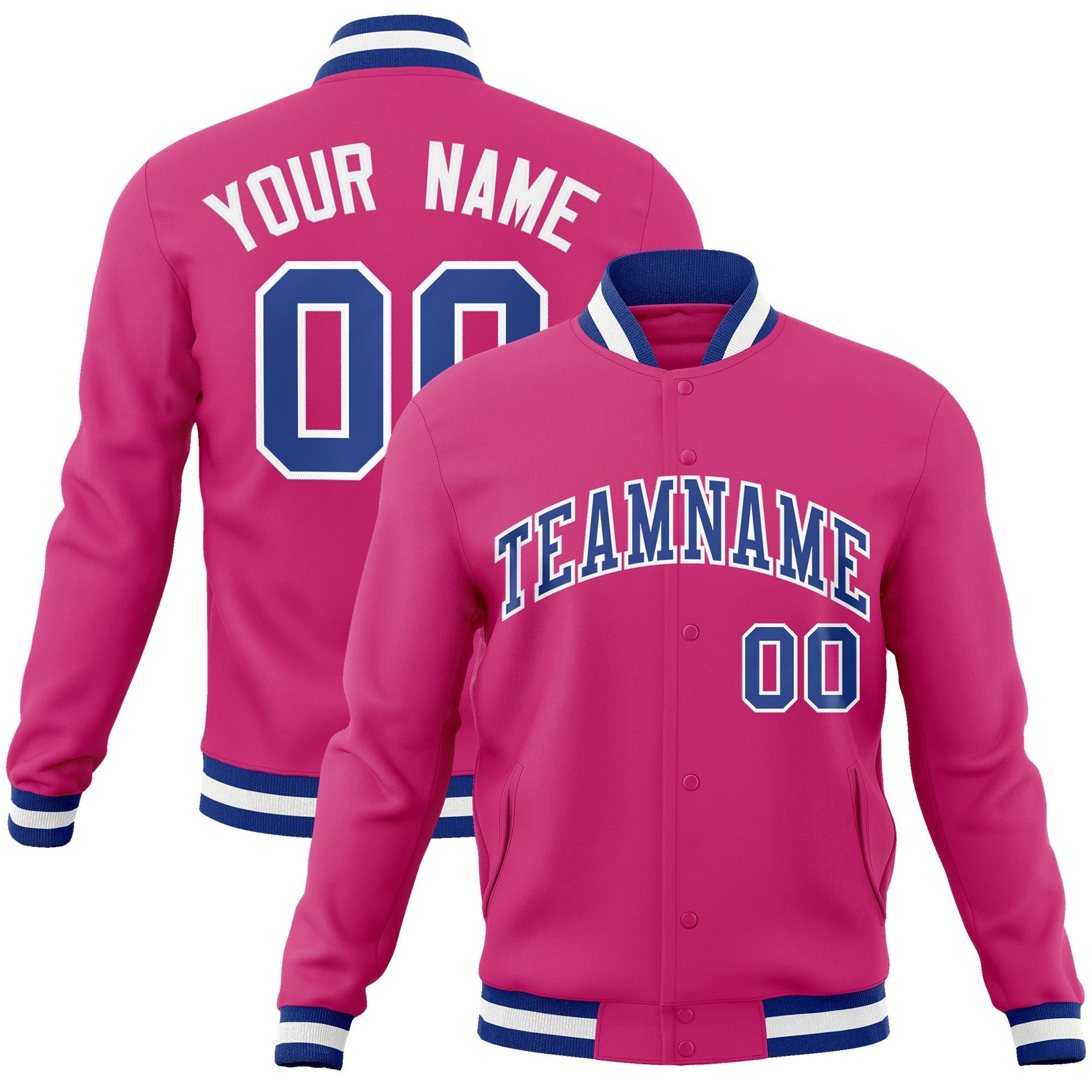 Custom Rose Red Royal-White Classic Style Varsity Full-Snap Letterman Jacket