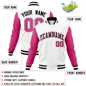 Custom White Black-White Raglan Sleeves Varsity Full-Snap Letterman Jacket