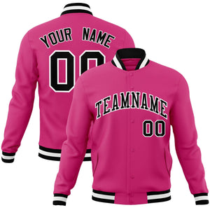 Custom Rose Red Black-White Classic Style Varsity Full-Snap Letterman Jacket