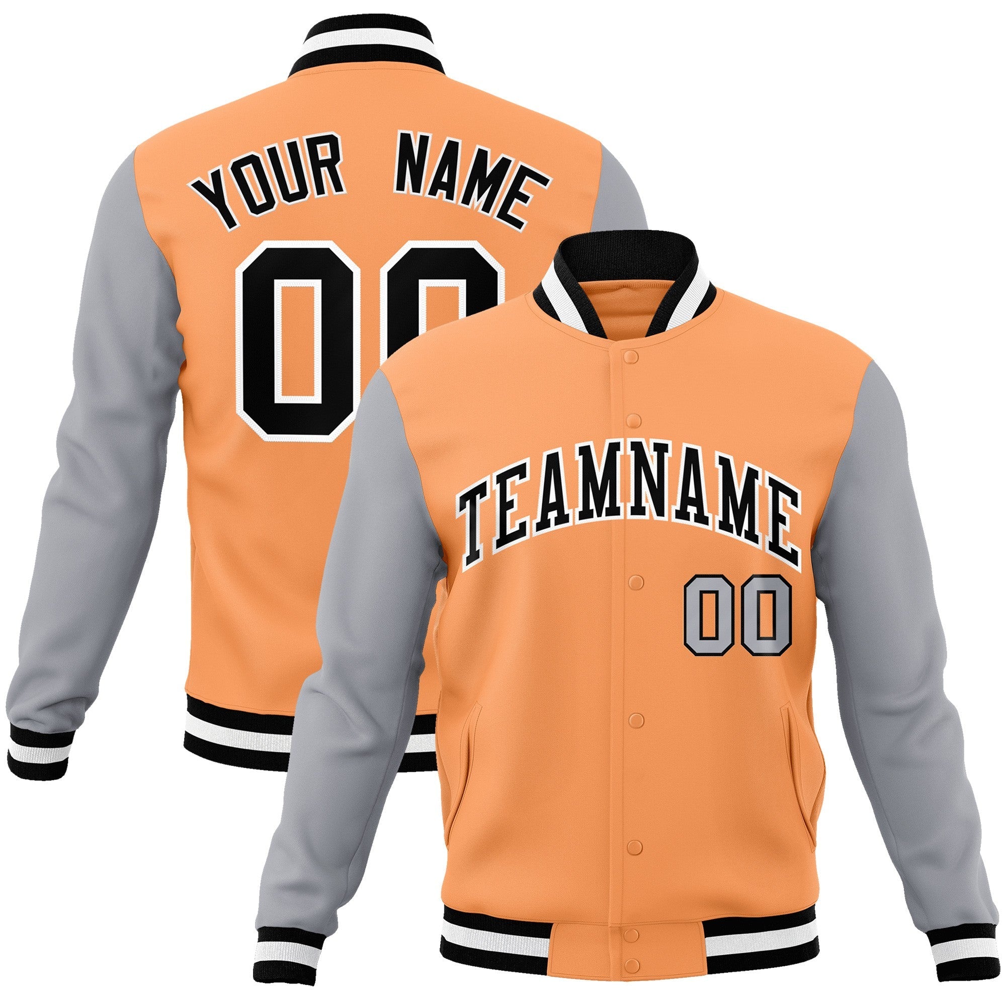 Custom Orange Black-White Raglan Sleeves Varsity Full-Snap Letterman Jacket