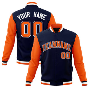 Custom Navy Orange-White Varsity Full-Snap Raglan Sleeves Letterman Baseball Jacket