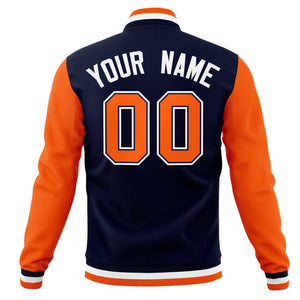 Custom Navy Orange-White Varsity Full-Snap Raglan Sleeves Letterman Baseball Jacket