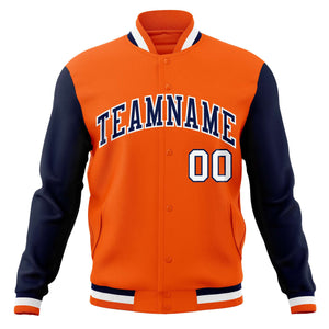 Custom Orange Navy-White Varsity Full-Snap Raglan Sleeves Letterman Baseball Jacket