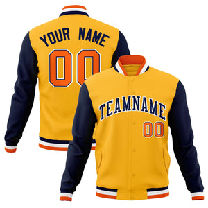 Custom Yellow Navy-White Varsity Full-Snap Raglan Sleeves Letterman Baseball Jacket