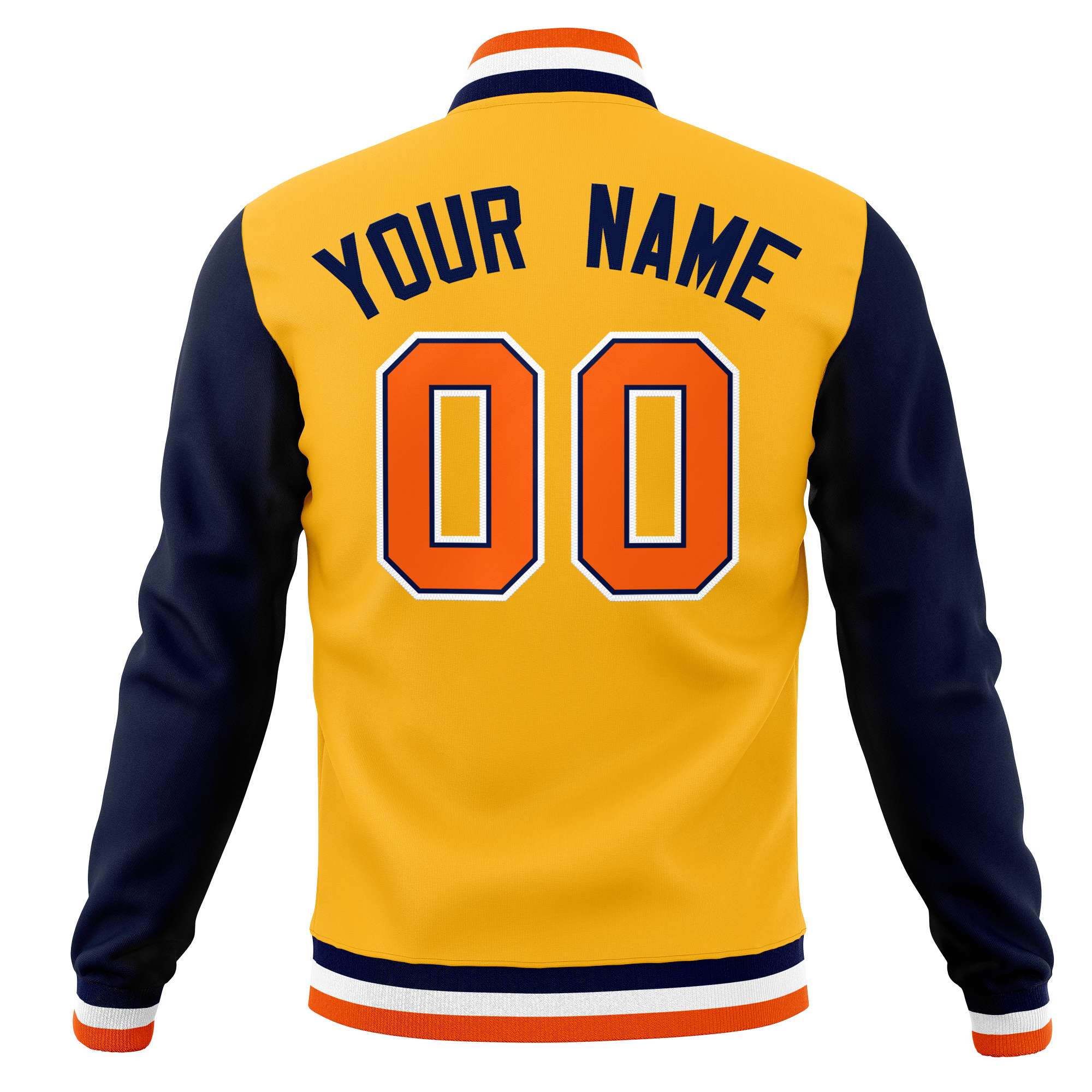 Custom Yellow Navy-White Varsity Full-Snap Raglan Sleeves Letterman Baseball Jacket