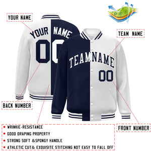 Custom White Navy Letterman Two Tone Split Fashion Varsity Full-Snap Jacket