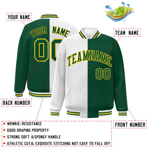 Custom Green White-Gold Letterman Two Tone Split Fashion Varsity Full-Snap Jacket